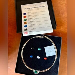 Elegant Silver Necklace with Multicolor- Interchangeable Gemstones 💎📿💫